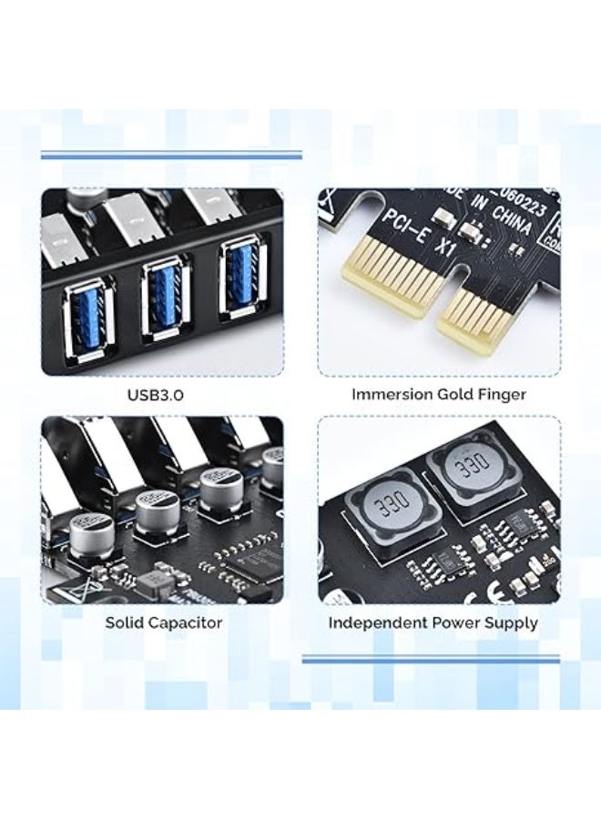 7-Port USB 3.0 PCIe Expansion Card for Desktop PC 5Gbps SuperSpeed Data Transfer PCI Express to USB Hub Internal Card with UASP Support - Image 2